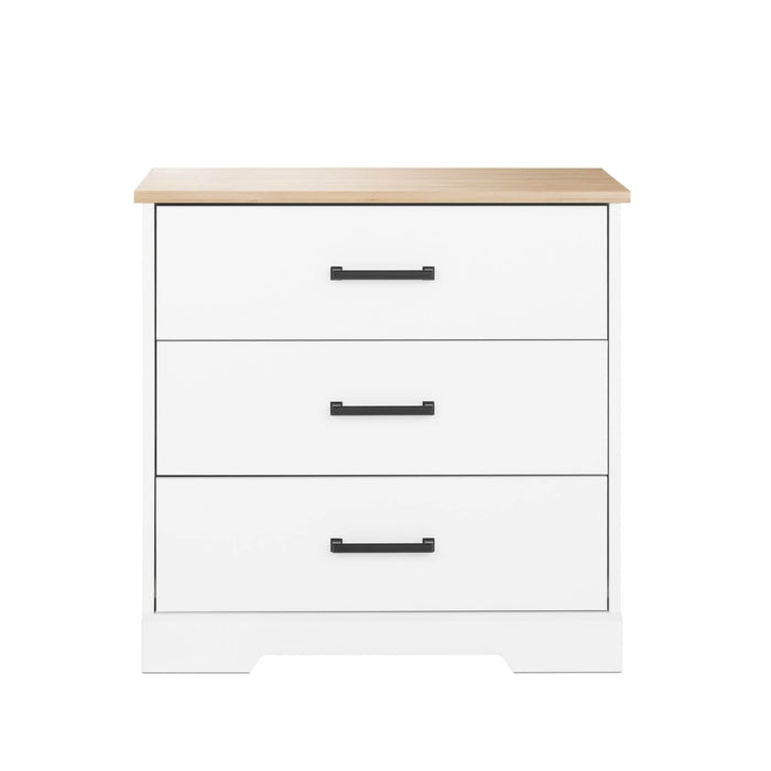 Pending - Prepac Nightstand Rustic Ridge Farmhouse 3-Drawer Nightstand in White & Natural Oak
