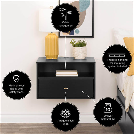 Pending - Prepac Nightstand Sonoma 1-Drawer Floating Nightstand (Set of 2) in Black