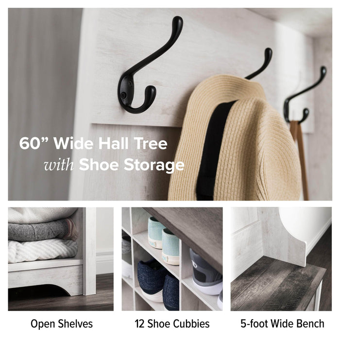 Pending - Prepac Shoe Storage Rustic Ridge 60" Shoe Storage with 24 Shoe Cubbies in Washed White