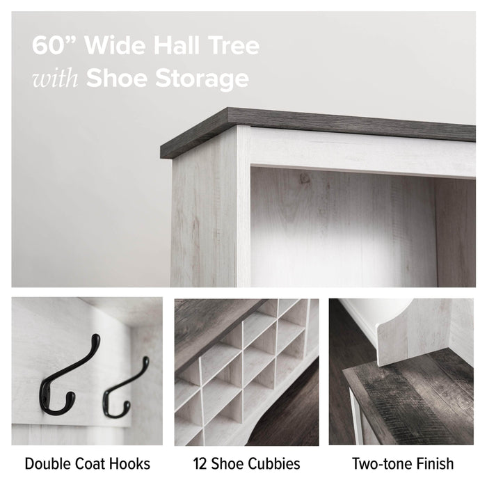 Pending - Prepac Shoe Storage Rustic Ridge 60" Shoe Storage with 24 Shoe Cubbies in Washed White