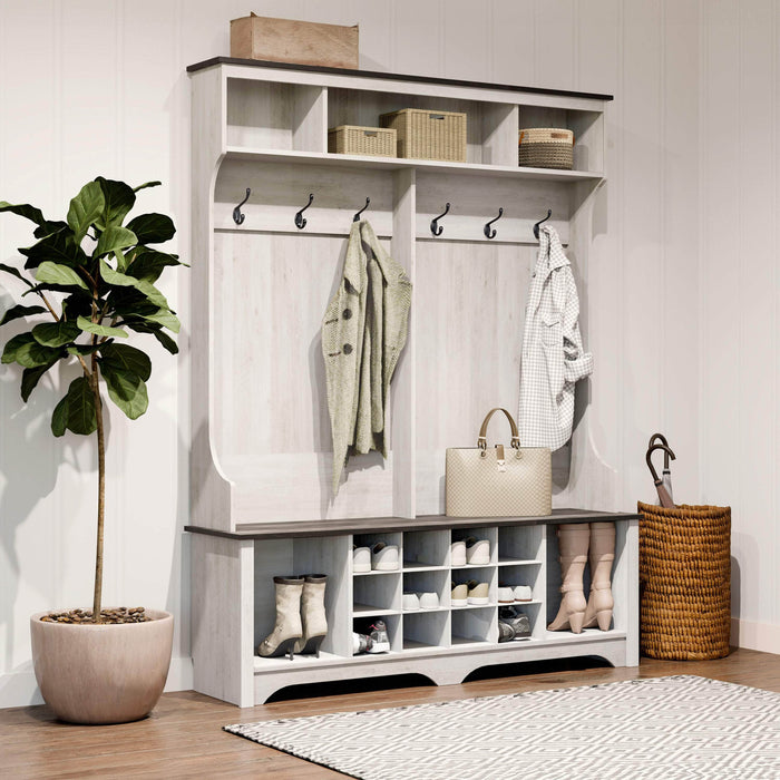 Pending - Prepac Shoe Storage Rustic Ridge 60" Shoe Storage with 24 Shoe Cubbies in Washed White