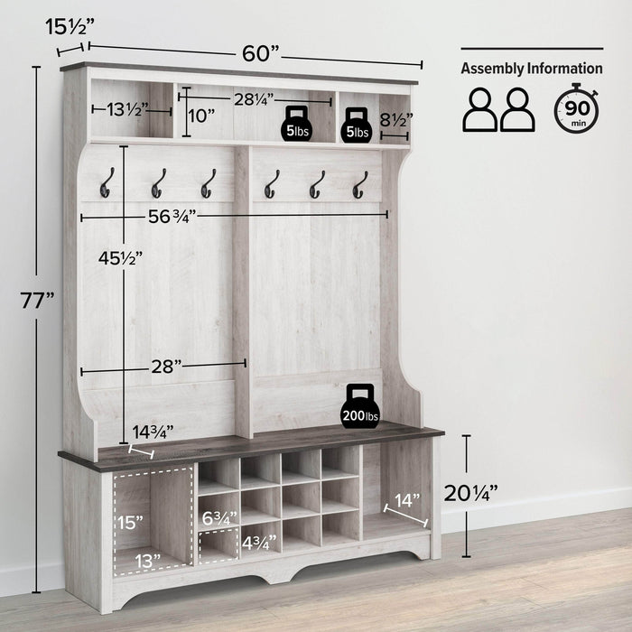 Pending - Prepac Shoe Storage Rustic Ridge 60" Shoe Storage with 24 Shoe Cubbies in Washed White