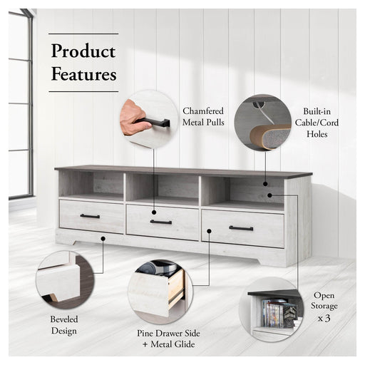 Pending - Prepac TV Stand Rustic Ridge 66" TV Stand in White Washed