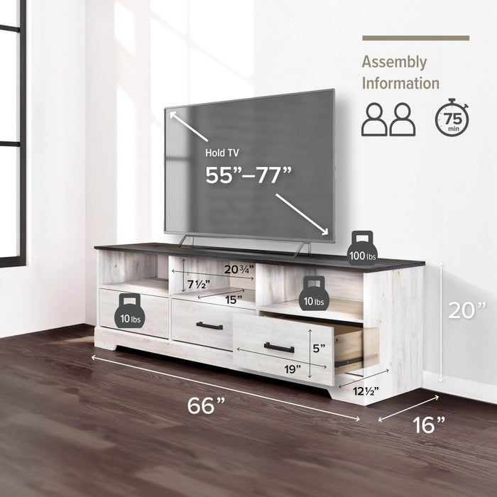 Pending - Prepac TV Stand Rustic Ridge 66" TV Stand in White Washed