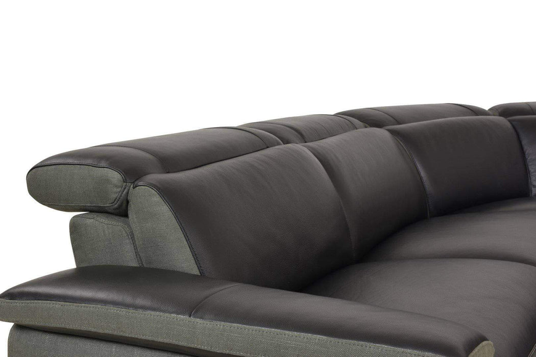 Aura Power Reclining Corner Sectional in Black Top Grain Leather with Linen-Wholesale Furniture Brokers