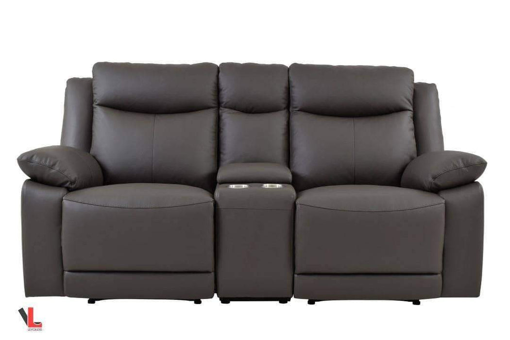 Volo Espresso Leather Reclining Loveseat with Center Console-Wholesale Furniture Brokers
