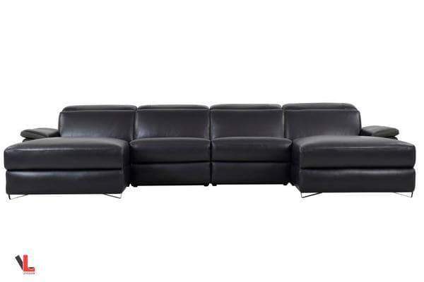 Aura Top Grain Black Leather Large U-Shaped Sectional with Double Chaises-Wholesale Furniture Brokers
