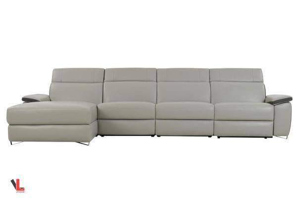 Aura Light Gray Leather Power Reclining Large Sectional with Left Facing Chaise-Wholesale Furniture Brokers