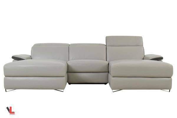 Aura Top Grain Light Gray Leather Small U-Shaped Sectional-Wholesale Furniture Brokers