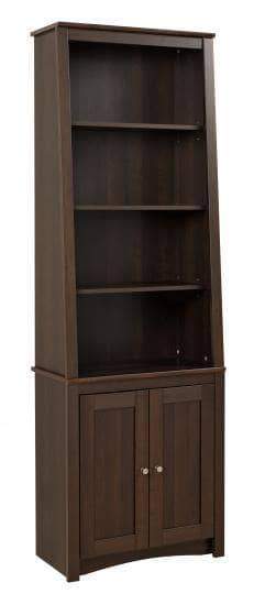 Espresso Tall Slant-Back Bookcase with 2 Shaker Doors-Wholesale Furniture Brokers