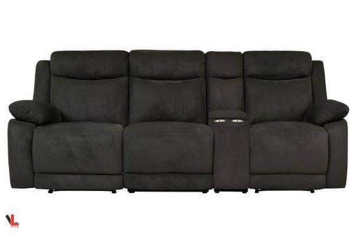 Volo Charcoal Fabric Reclining Sofa with Console-Wholesale Furniture Brokers