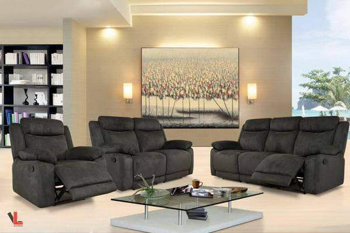 Volo Charcoal Fabric Reclining Sofa, Loveseat, and Chair Set-Wholesale Furniture Brokers