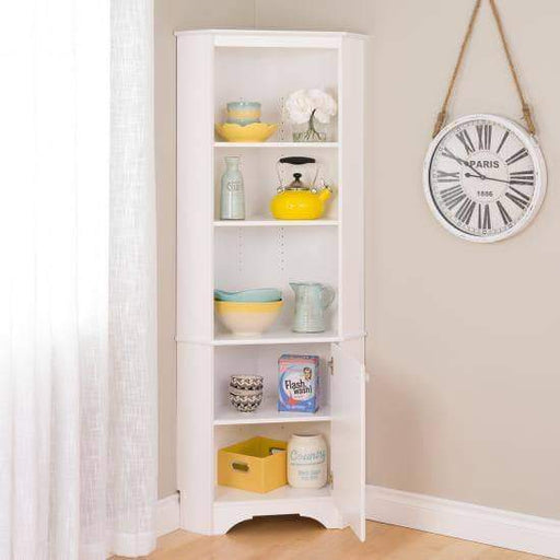 Elite White Tall One Door Corner Storage Cabinet-Wholesale Furniture Brokers