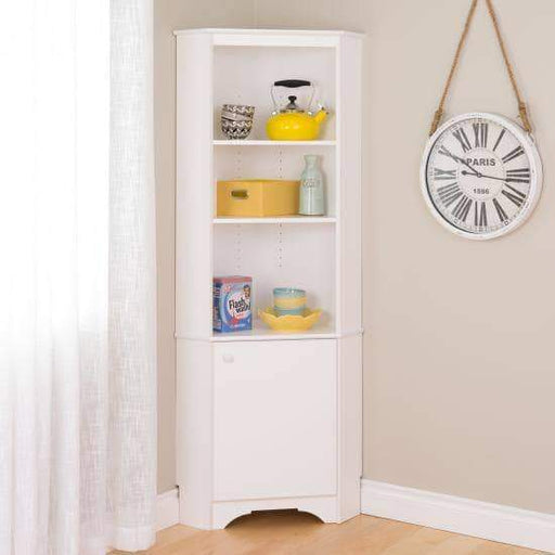 Elite White Tall One Door Corner Storage Cabinet-Wholesale Furniture Brokers
