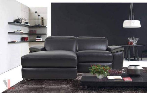 Aura Top Grain Black Leather Small Sectional with Left Chaise-Wholesale Furniture Brokers