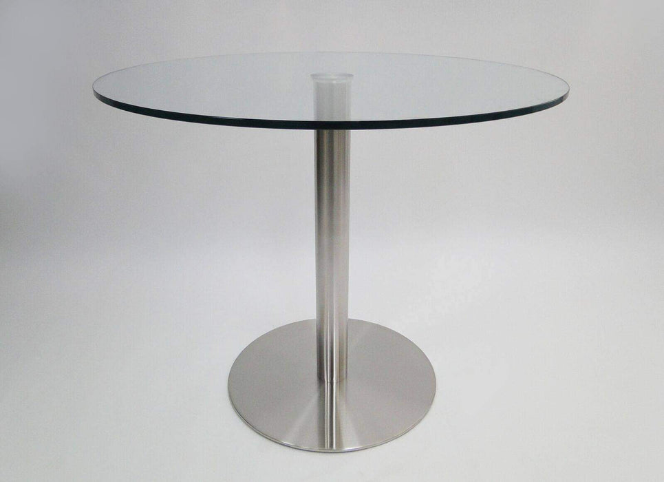 Mobital Dining Table Radius 36" Round Dining Table Clear Glass with Brushed Stainless Steel