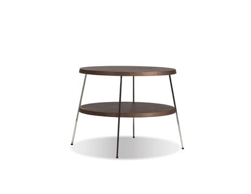 Mobital End Table Medium 18" Double Decker End Table American Walnut Veneer Tops with Polished Stainless Steel Frame