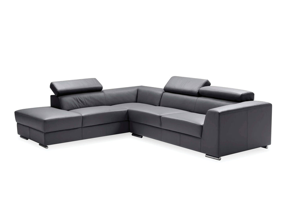 Mobital Leather Sectional Dark Gray Icon Left Hand Chaise Sectional Black Premium Leather with Side Split - Available in 3 Colors