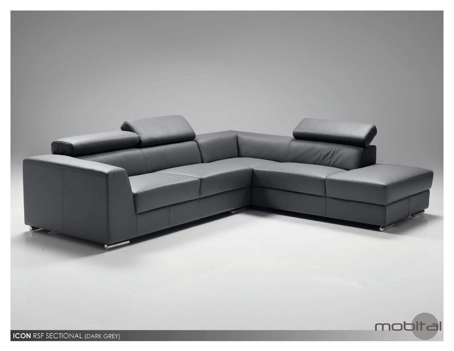Mobital Leather Sectional Dark Gray Icon Right Facing Chaise Sectional White Premium Leather with Side Split - Available in 3 Colors