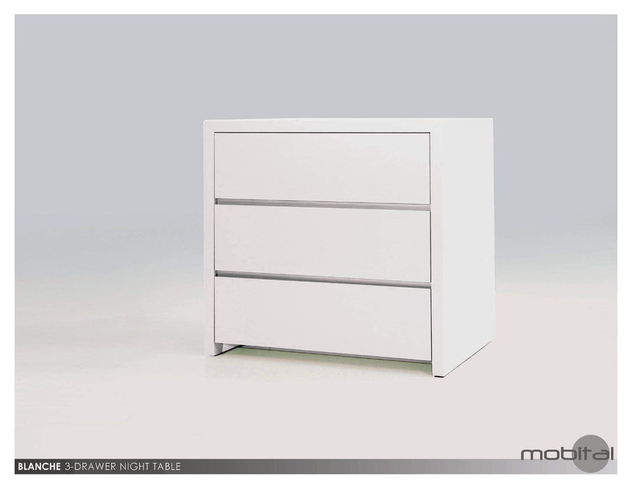 Mobital Nightstand Gray Blanche 3 Drawer Night Table High Gloss Stone - Available in 2 Colors