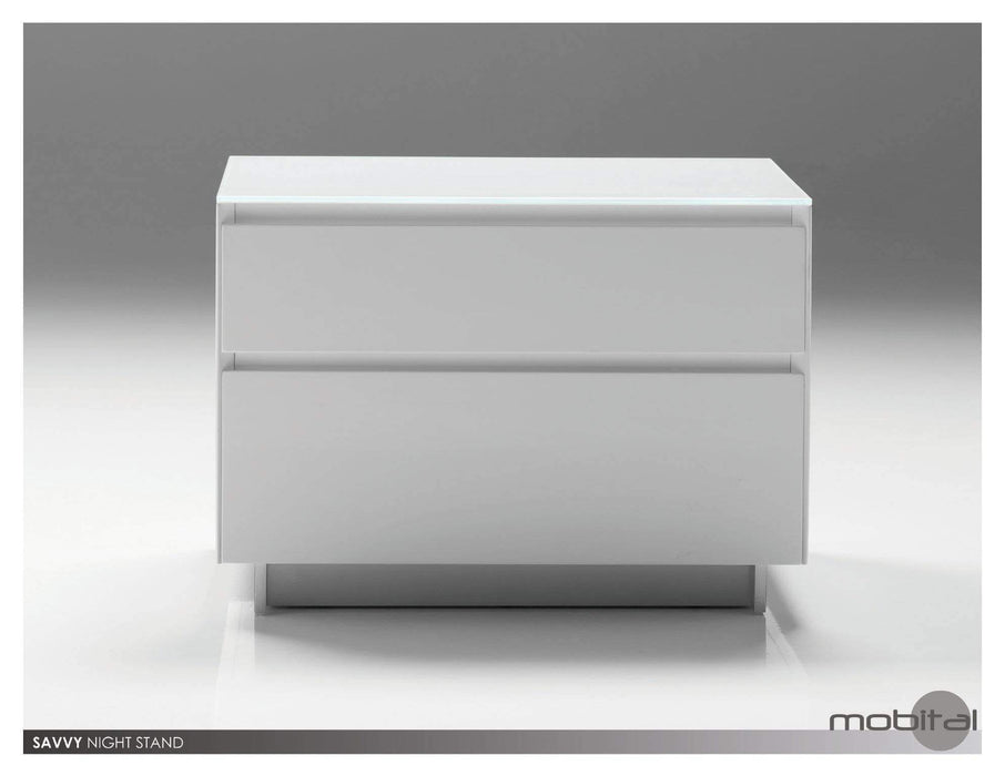 Mobital Nightstand Gray Savvy 2 Drawer Night Table High Gloss Light Gray with Brushed Stainless Steel - Available in 2 Colors