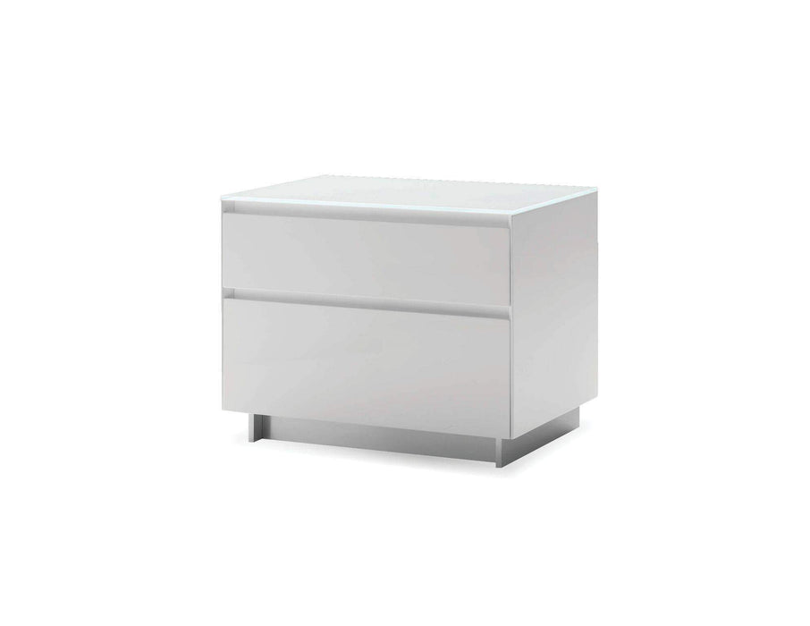 Mobital Nightstand White Savvy 2 Drawer Night Table High Gloss Light Gray with Brushed Stainless Steel - Available in 2 Colors