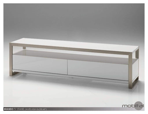 Mobital TV Stand White / 39" Brando TV Stand High Gloss White with Polished Stainless Steel