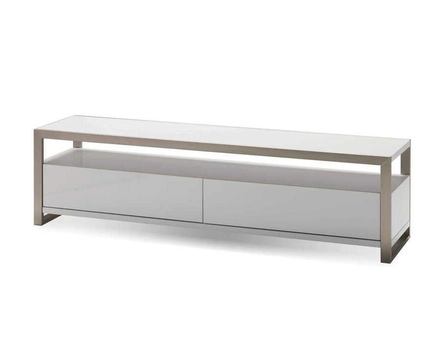 Mobital TV Stand White / 63" Brando TV Stand High Gloss White with Polished Stainless Steel