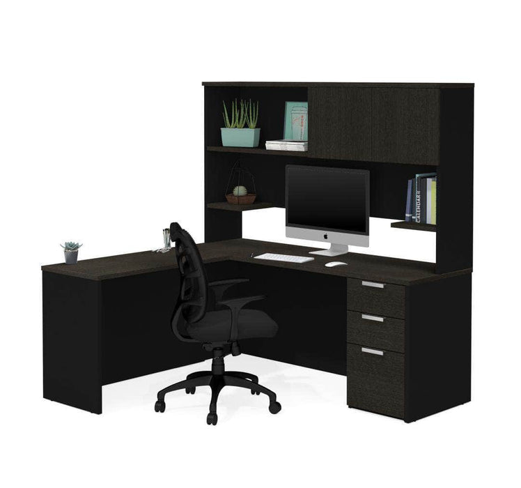 Modubox Desk Deep Gray & Black Pro-Concept Plus L-Shaped Desk with Pedestal and Hutch - Available in 2 Colors