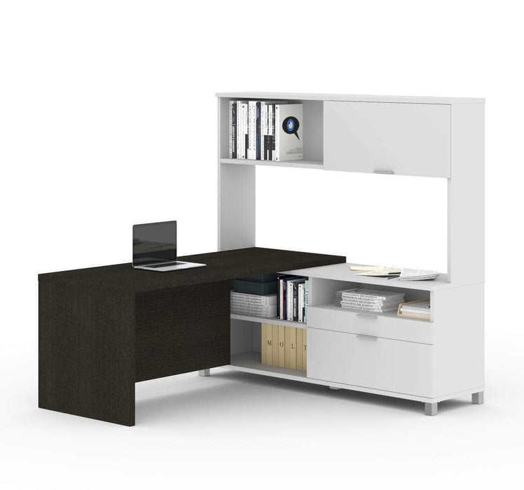 Modubox Desk Deep Gray & White Pro-Linea L-Shaped Desk with Hutch - Available in 2 Colors