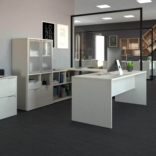 Modubox Desk i3 Plus U-shaped Desk with Frosted Glass Doors Hutch - Available in 3 Colors