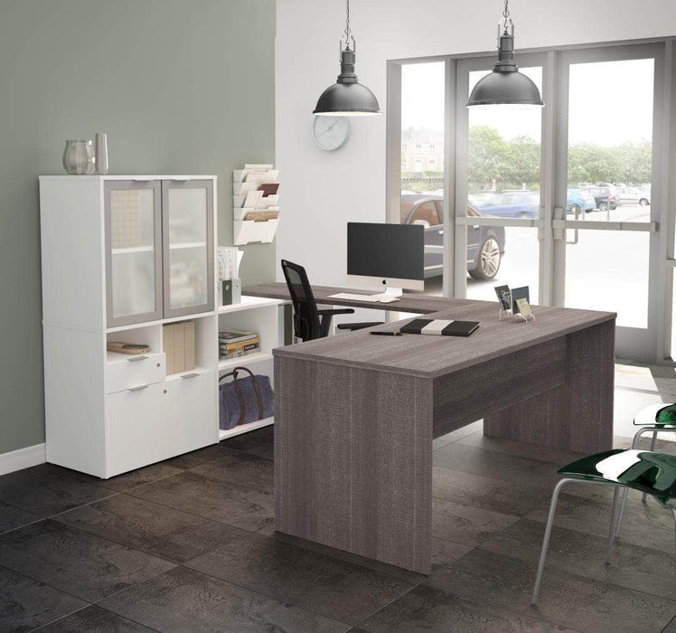 Modubox Desk i3 Plus U-shaped Desk with Frosted Glass Doors Hutch - Available in 3 Colors