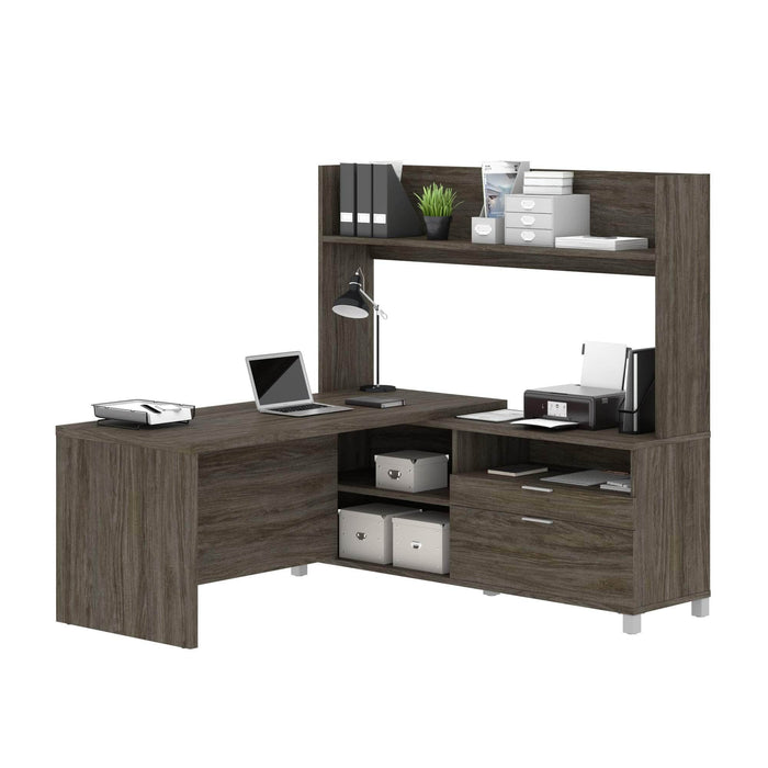 Modubox Desk Walnut Gray Pro-Linea L-Shaped Desk with Hutch - Available in 2 Colors