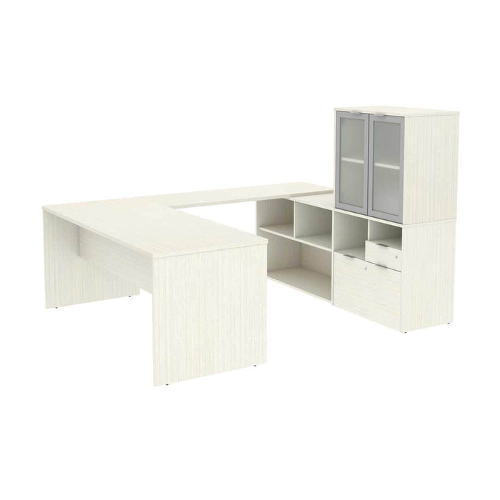 Modubox Desk White Chocolate i3 Plus U-shaped Desk with Frosted Glass Doors Hutch - Available in 3 Colors