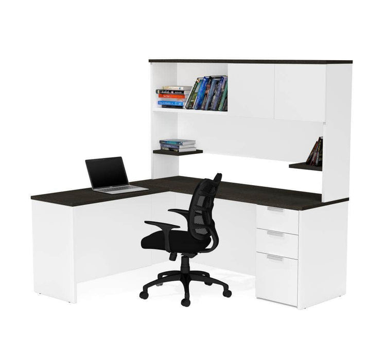 Modubox Desk White & Deep Gray Pro-Concept Plus L-Shaped Desk with Pedestal and Hutch - Available in 2 Colors
