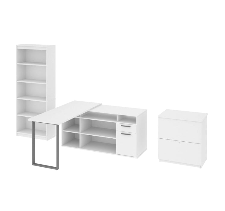 Modubox Desk White Solay 3-Piece Set Including an L-Shaped Desk, a Lateral File Cabinet, and a Bookcase - Available in 3 Colors