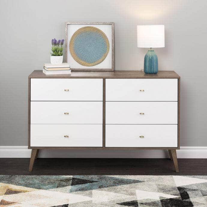 Modubox Dresser Drifted Gray and White Milo Mid Century Modern 6-drawer Dresser - Available in 5 Colors