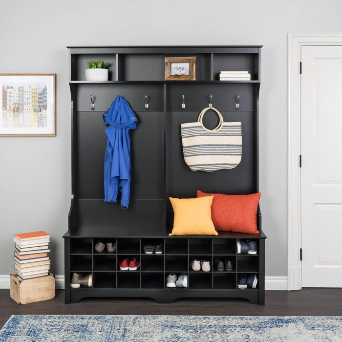 Modubox Entryway Black 60" Wide Hall Tree with 24 Shoe Cubbies - Available in 4 Colors