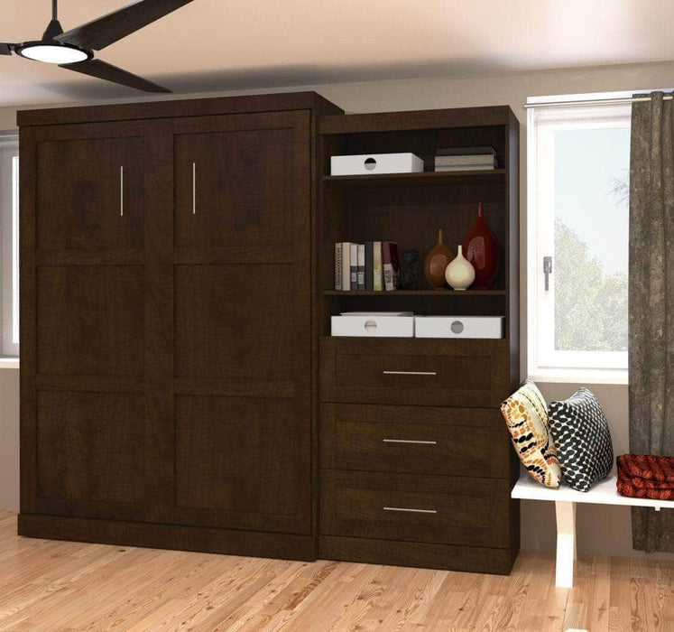 Modubox Murphy Wall Bed Chocolate Pur 101" Queen Size Murphy Wall Bed with Storage Unit - Available in 3 Colors