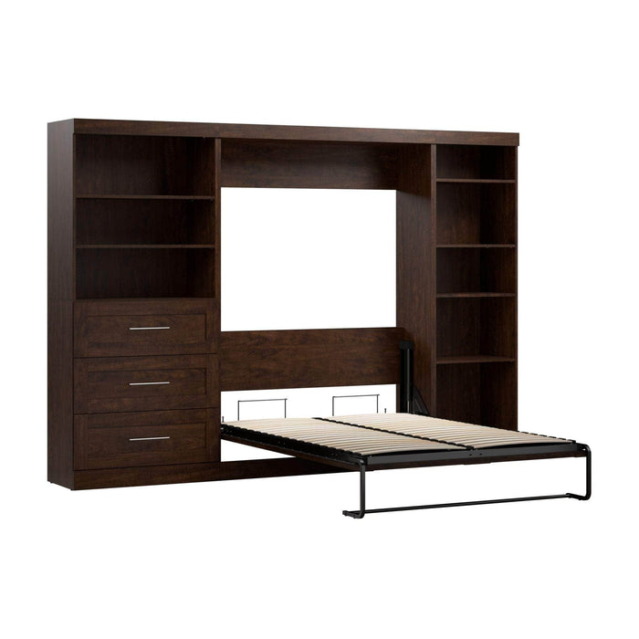 Modubox Murphy Wall Bed Chocolate Pur Full Murphy Wall Bed, 1 Storage Unit with Shelves, and 1 Storage Unit with Drawers (120”) - Available in 2 Colors