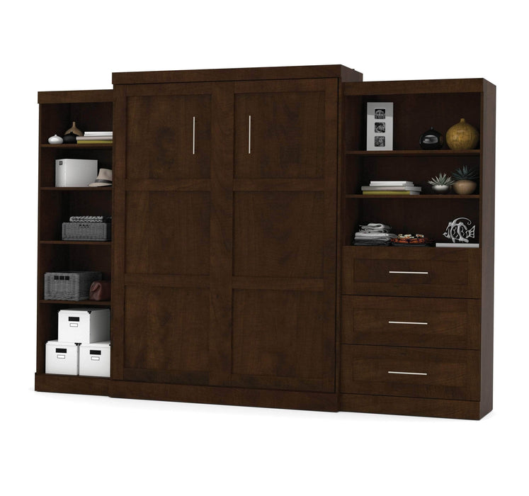Modubox Murphy Wall Bed Chocolate Pur Queen Murphy Pull Down Wall Bed and 2 Storage Units with Drawers (126”) - Available in 2 Colors