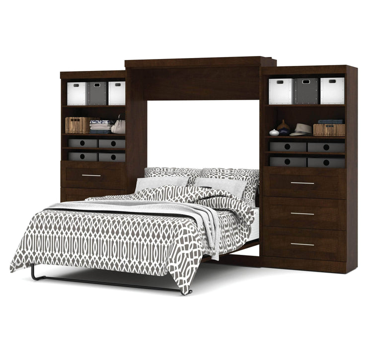 Modubox Murphy Wall Bed Chocolate Pur Queen Murphy Wall Bed and 2 Storage Units with Drawers (136”) - Available in 2 Colors
