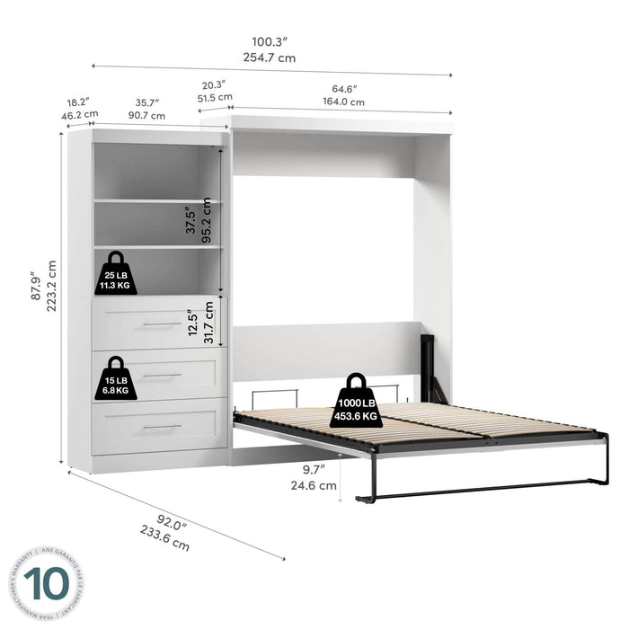 Modubox Murphy Wall Bed Pur 101" Queen Size Murphy Wall Bed with Storage Unit - Available in 3 Colors