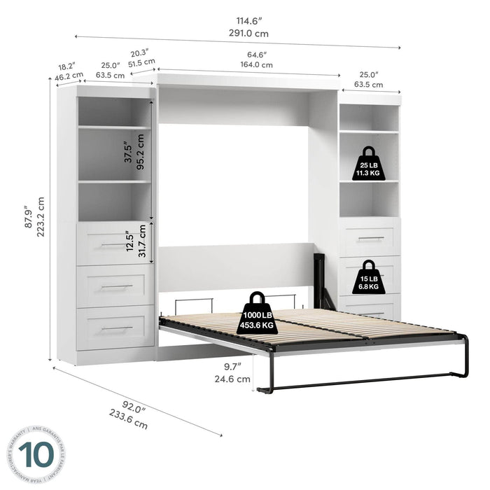 Modubox Murphy Wall Bed Pur 115" Queen Size Murphy Wall Bed with 2 Storage Units - Available in 3 Colors