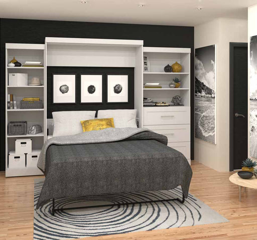 Modubox Murphy Wall Bed Pur Queen Murphy Pull Down Wall Bed and 2 Storage Units with Drawers (126”) - Available in 2 Colors