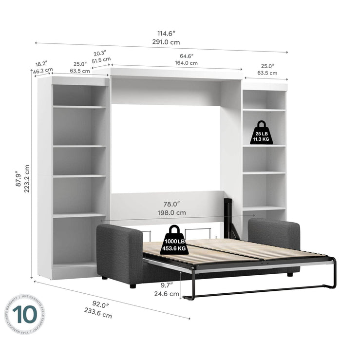 Modubox Murphy Wall Bed Pur Queen Murphy Wall Bed, 2 Storage Units and a Sofa (115“) - Available in 2 Colors