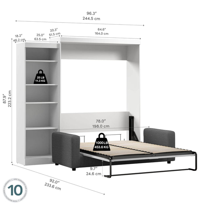 Modubox Murphy Wall Bed Pur Queen Murphy Wall Bed, a Storage Unit and a Sofa - White