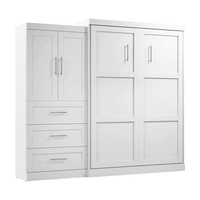Modubox Murphy Wall Bed Pur Queen Murphy Wall Bed and 1 Storage Unit with Drawers (101”) - White