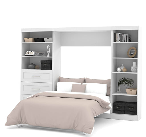 Modubox Murphy Wall Bed White Pur Full Murphy Wall Bed, 1 Storage Unit with Shelves, and 1 Storage Unit with Drawers (120”) - Available in 2 Colors