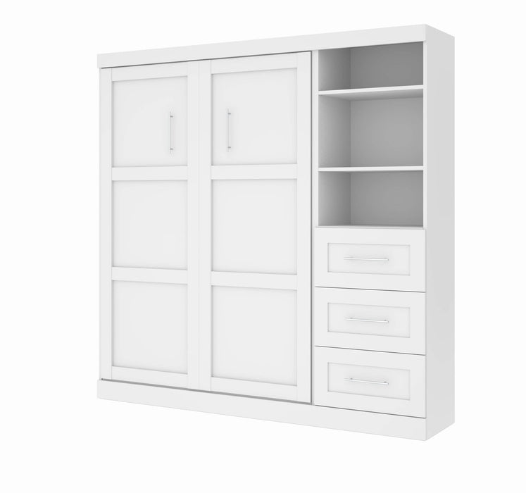 Modubox Murphy Wall Bed White Pur Full Murphy Wall Bed and 1 Storage Unit with Drawers (84”) - Available in 3 Colors